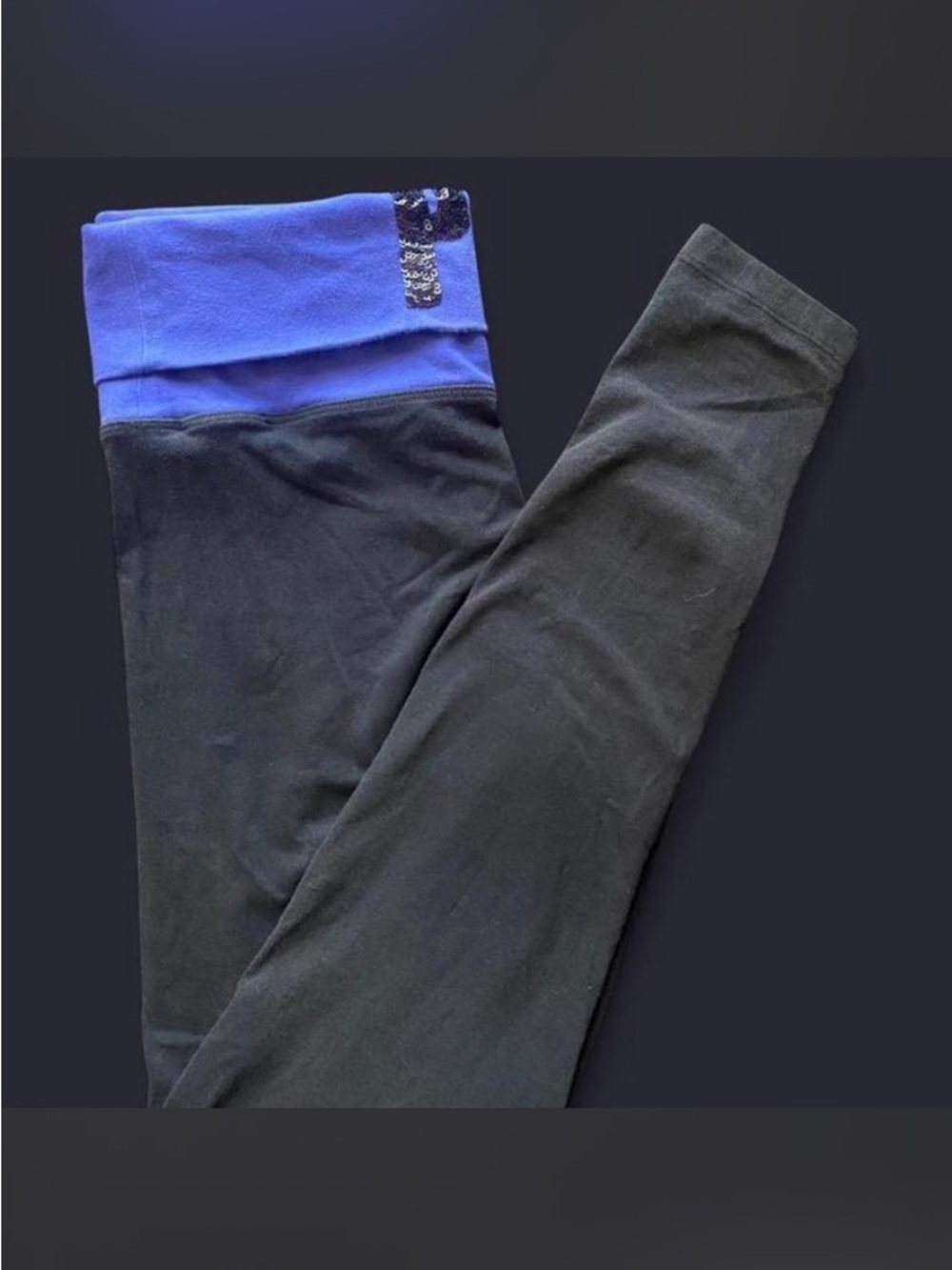 PINK Victoria's Secret Black Leggings with Blue Foldover Waistband